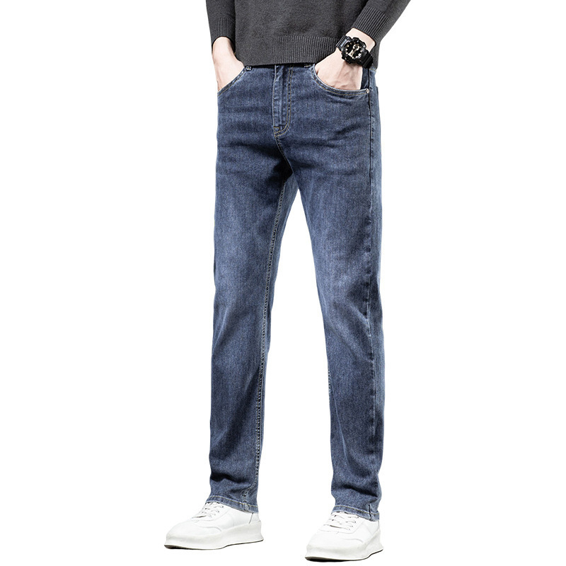 Muške pamucne traperice ravnog kroja, srednja visina struka, zatvarač, mikroelastičnost