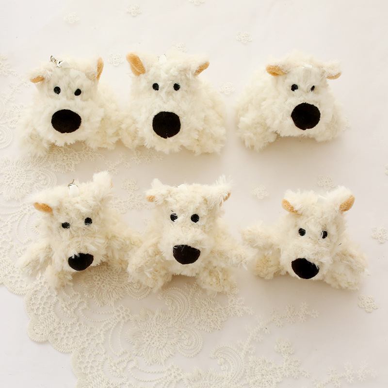 Плюшено кученце-кукла с висулка за раница и ключодържател, къс плюш, пълнеж от PP памук