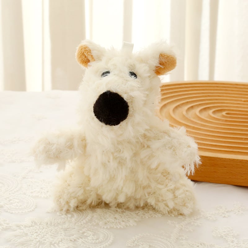 Плюшено кученце-кукла с висулка за раница и ключодържател, къс плюш, пълнеж от PP памук