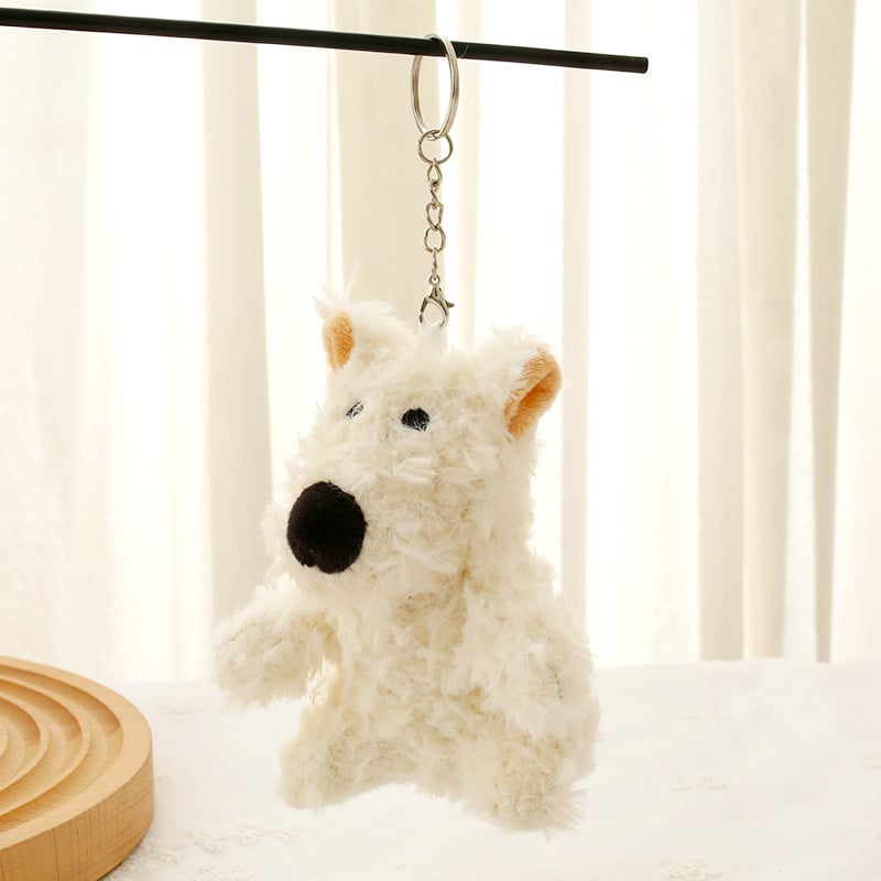 Плюшено кученце-кукла с висулка за раница и ключодържател, къс плюш, пълнеж от PP памук