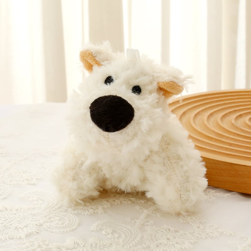 Плюшено кученце-кукла с висулка за раница и ключодържател, къс плюш, пълнеж от PP памук