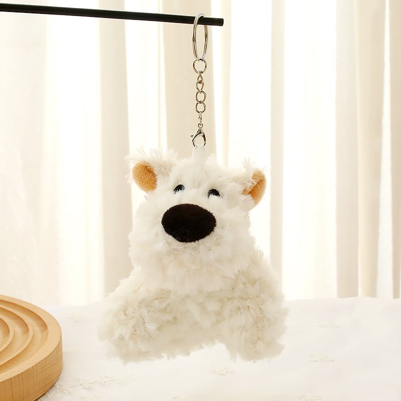 Плюшено кученце-кукла с висулка за раница и ключодържател, къс плюш, пълнеж от PP памук