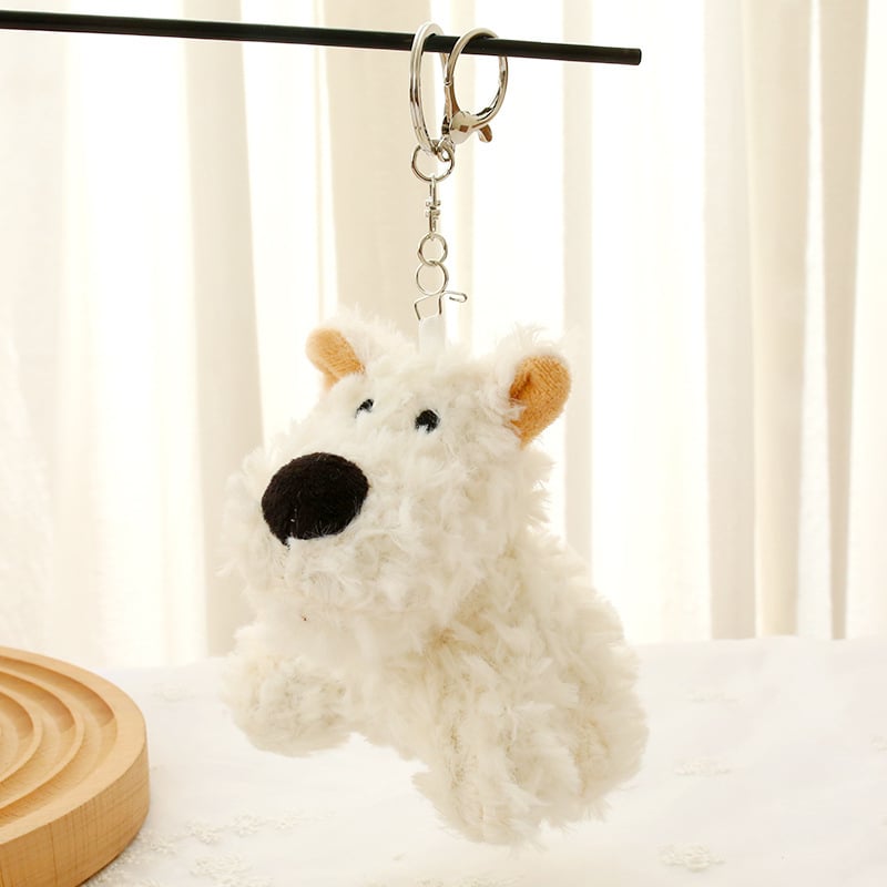 Плюшено кученце-кукла с висулка за раница и ключодържател, къс плюш, пълнеж от PP памук