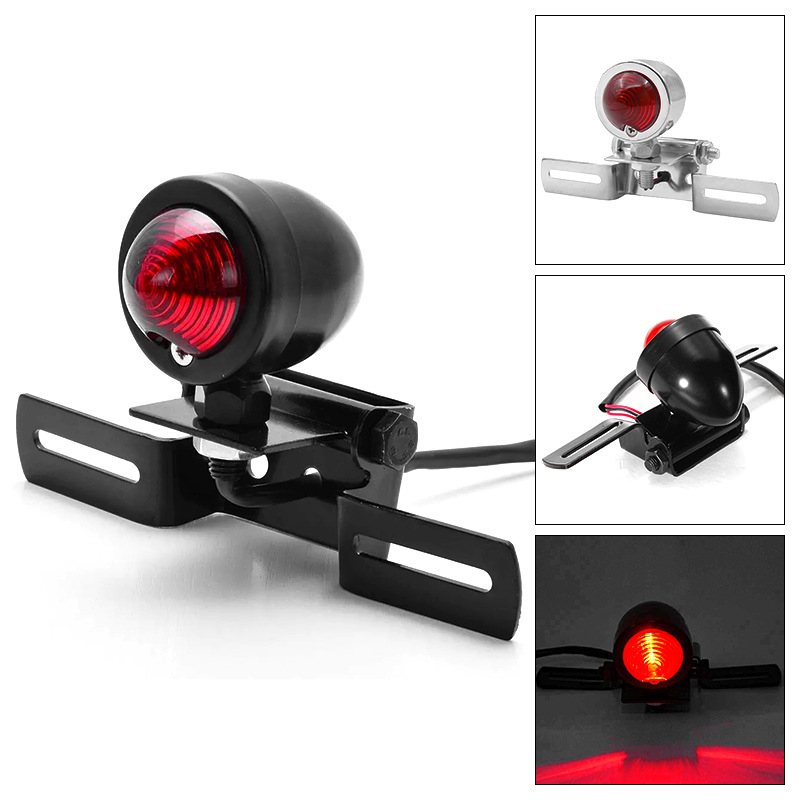 Stražnje svjetlo za motocikl TL_M-12206_B-HAL – okruglo metalno kućište, halogenska žarulja, 5W, 12V