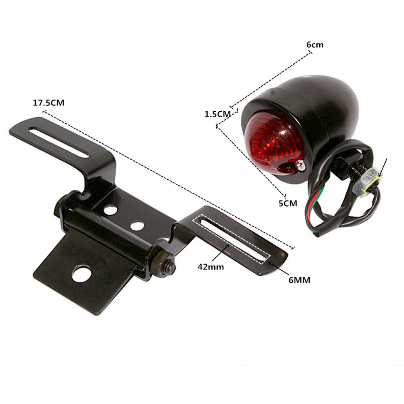 Stražnje svjetlo za motocikl TL_M-12206_B-HAL – okruglo metalno kućište, halogenska žarulja, 5W, 12V