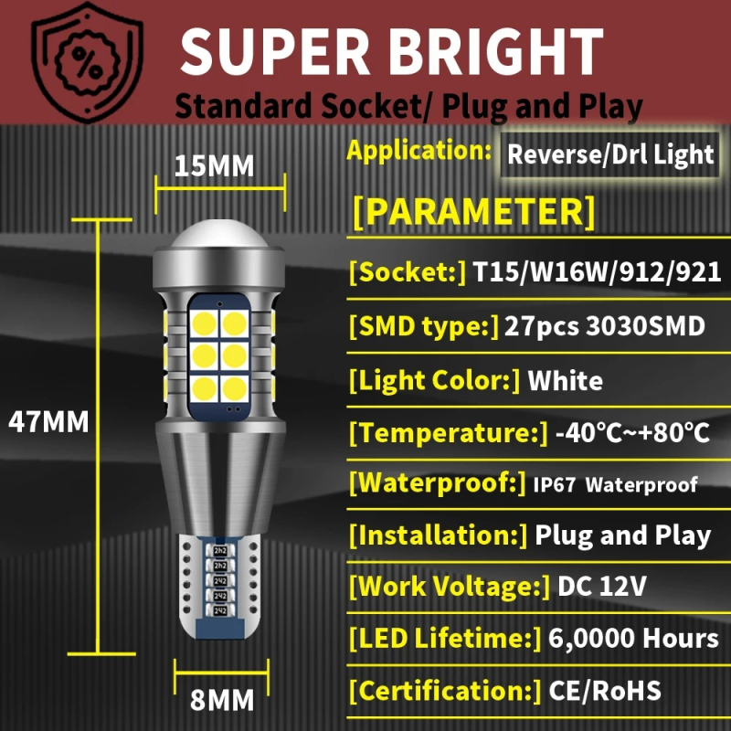 Automobilsko stražnje svjetlo T15-3030-27 (LED 3030, 15W, 12V)