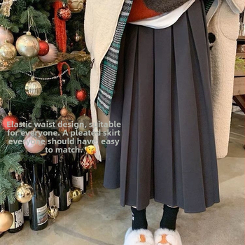 Plisirana srednje duljine suknja od poliestera, visokim strukom, stil Royal Sister (jesen 2025)