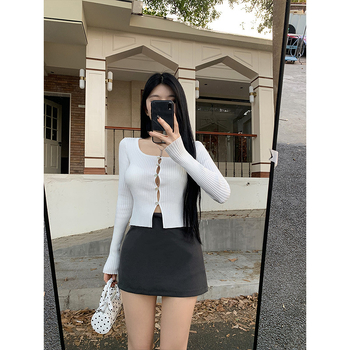 Suknja A-linije, visoki pojas, jesen 2025, korejsko-japanski ležerni stil, mješavina poliestera i viskoze