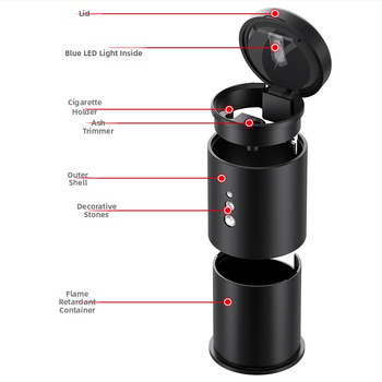 Τασάκι αυτοκινήτου με καπάκι και LED φως, πλαστικό, μοντέλο SD-1204, 113 g, για οικιακή και αυτοκινητική χρήση, δυνατότητα εξατομίκευσης