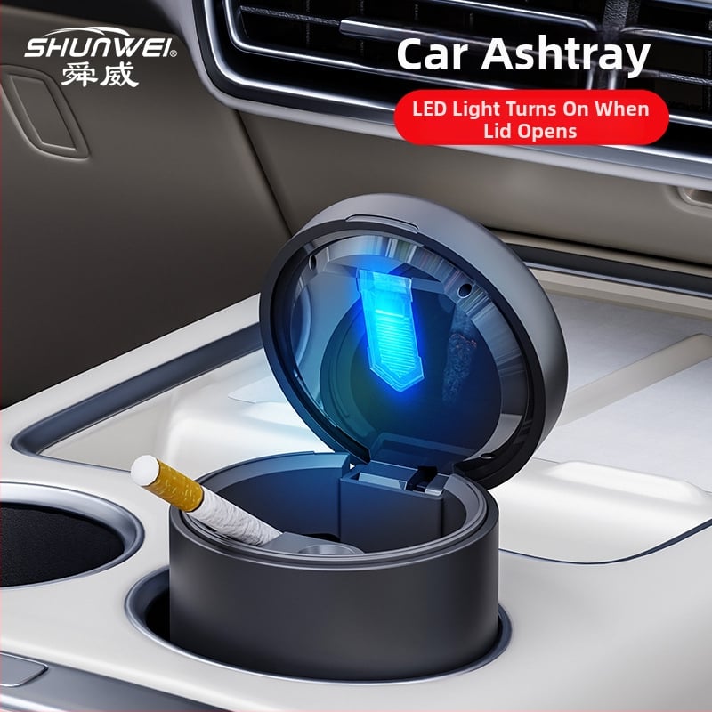 Τασάκι αυτοκινήτου με καπάκι και LED φως, πλαστικό, μοντέλο SD-1204, 113 g, για οικιακή και αυτοκινητική χρήση, δυνατότητα εξατομίκευσης