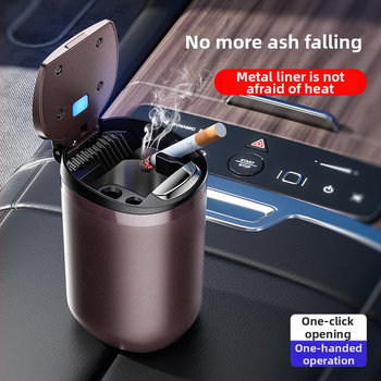 Τασάκι αυτοκινήτου μοντέλο T03 με καπάκι που ανοίγει με ένα πάτημα, φωτιζόμενο, αντιδιαρροικό, κατάλληλο για αυτοκίνητο, σπίτι ή γραφείο