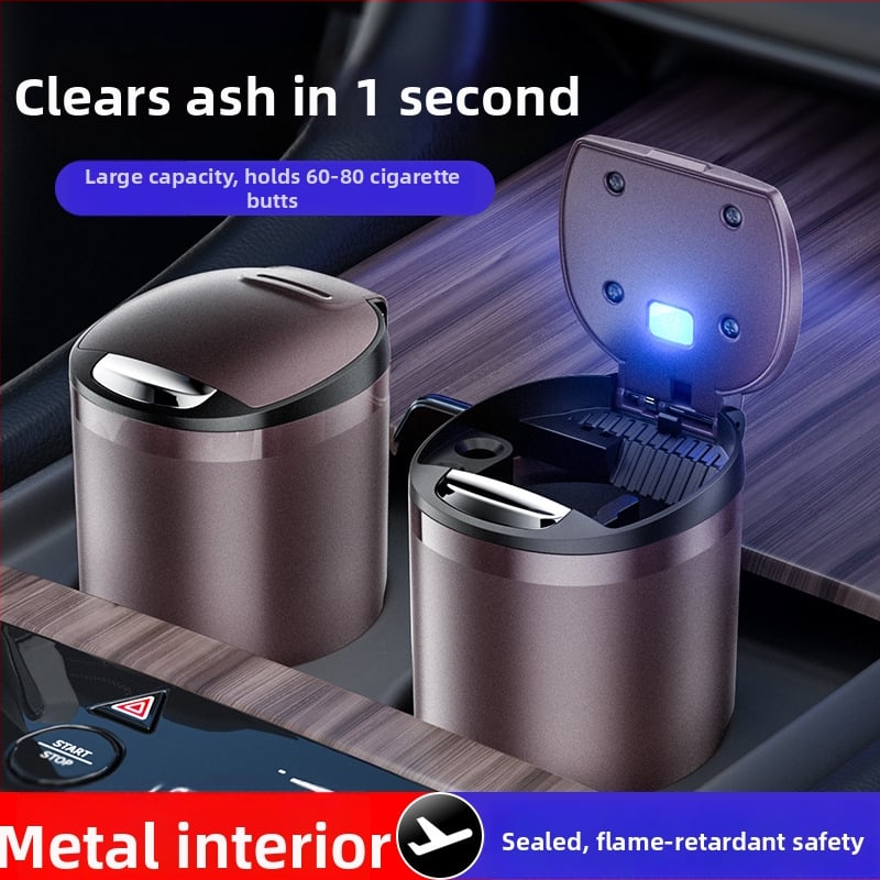 Τασάκι αυτοκινήτου μοντέλο T03 με καπάκι που ανοίγει με ένα πάτημα, φωτιζόμενο, αντιδιαρροικό, κατάλληλο για αυτοκίνητο, σπίτι ή γραφείο