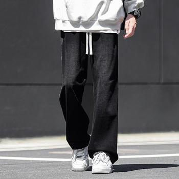 Muške traperice s ravnim krojem, srednji dio struka, elastični pojas, opran retro stil, 100% poliester (zimski ležerni stil)