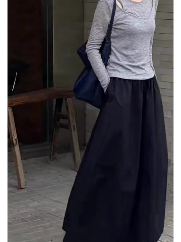 Suknja A-stila, midi duljine, elastičan pojas, pamukova smjesa tkanine, dizajn kolaž