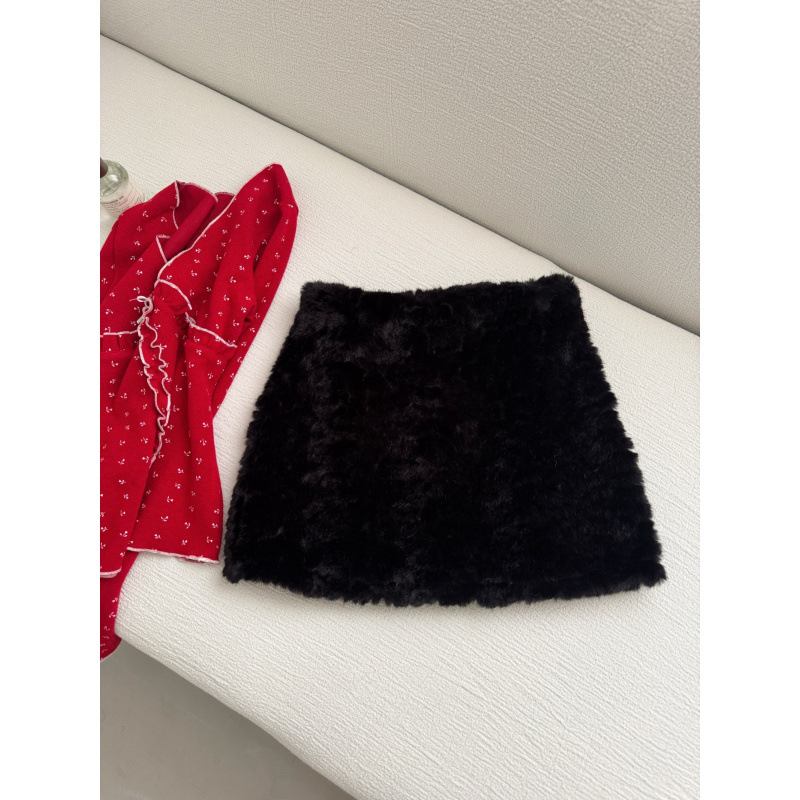 Suknja A-linije s visokim strukom, poliester, mekana plišana tekstura, visoka elastičnost, elegantan uredski stil