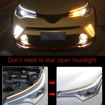 Automobilska LED ultra-tanka dnevna svjetlosna traka s dvostrukim učinkom tekuće vode i svjetlom za skretanje, silikon vodič svjetla; 10W, 12V, LED 2835, vijek 50 000 h