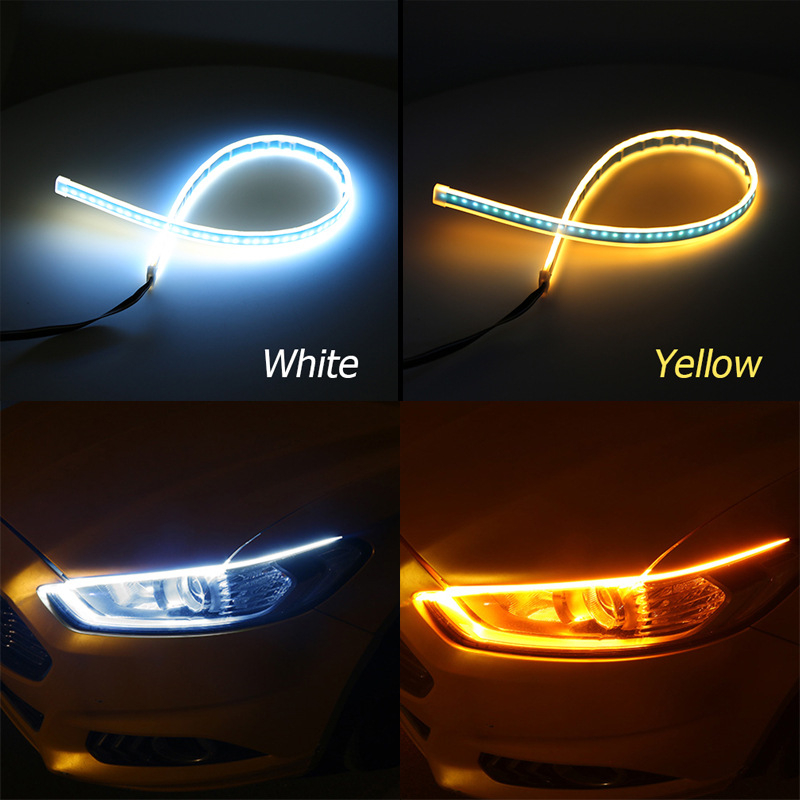 Automobilska LED ultra-tanka dnevna svjetlosna traka s dvostrukim učinkom tekuće vode i svjetlom za skretanje, silikon vodič svjetla; 10W, 12V, LED 2835, vijek 50 000 h