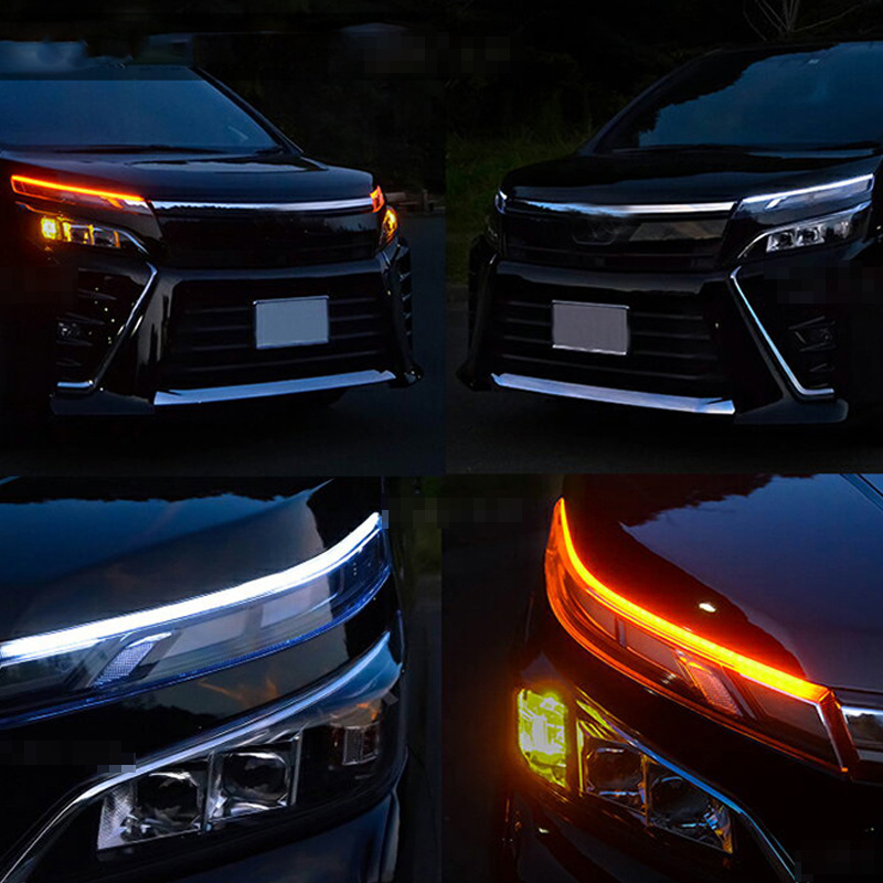 Automobilska LED ultra-tanka dnevna svjetlosna traka s dvostrukim učinkom tekuće vode i svjetlom za skretanje, silikon vodič svjetla; 10W, 12V, LED 2835, vijek 50 000 h