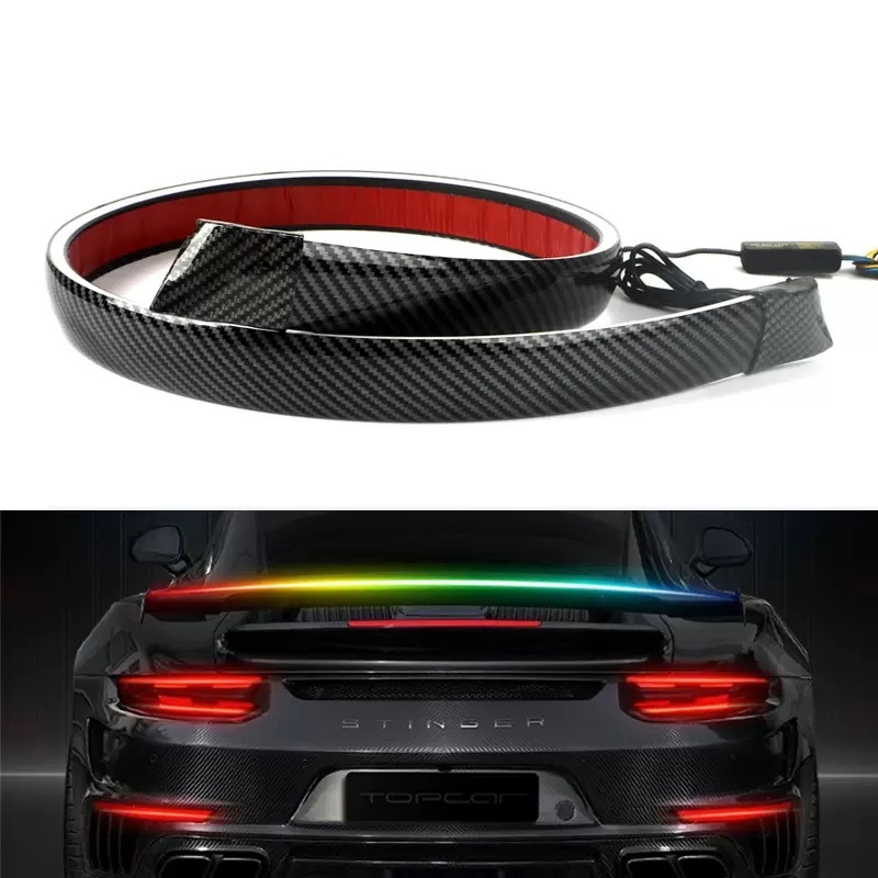 Szénszálas univerzális csomagtérajtó LED hátsó lámpa – magas féklámpa jelzőfénnyel (12V, 15W, 0.68A)