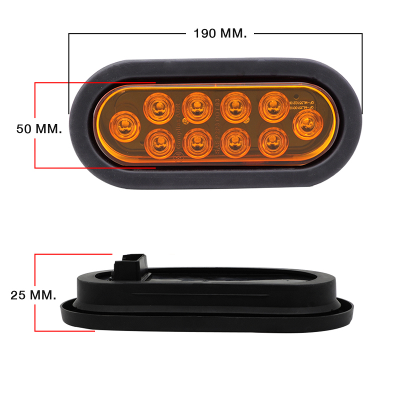 LED stražnje svjetlo TMH-UA-R-Y-W - 4W, 12V, izvor svjetla F3 Highlight Piranha, ABS + gumena osnova