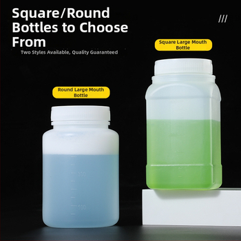 Sticlă din plastic PE cu gură largă, capac intern și capac exterior, pentru ambalare de mostre