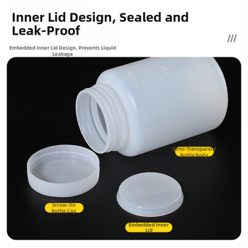 Sticlă din plastic PE cu gură largă, capac intern și capac exterior, pentru ambalare de mostre