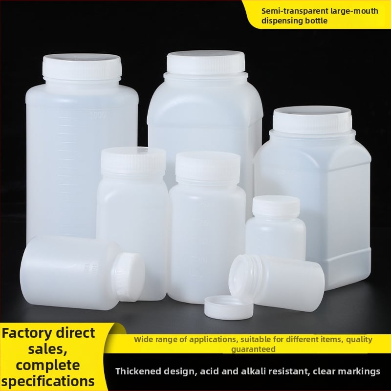 Sticlă din plastic PE cu gură largă, capac intern și capac exterior, pentru ambalare de mostre