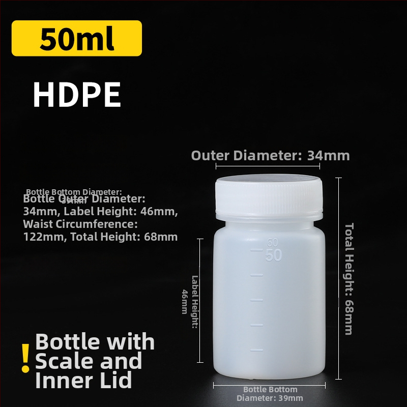 Sticlă din plastic PE cu gură largă, capac intern și capac exterior, pentru ambalare de mostre