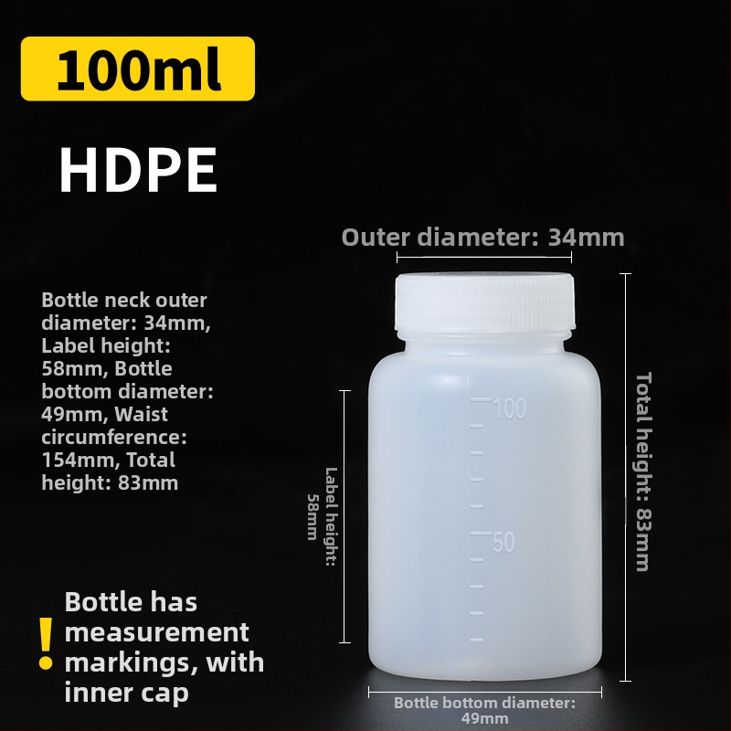 Sticlă din plastic PE cu gură largă, capac intern și capac exterior, pentru ambalare de mostre