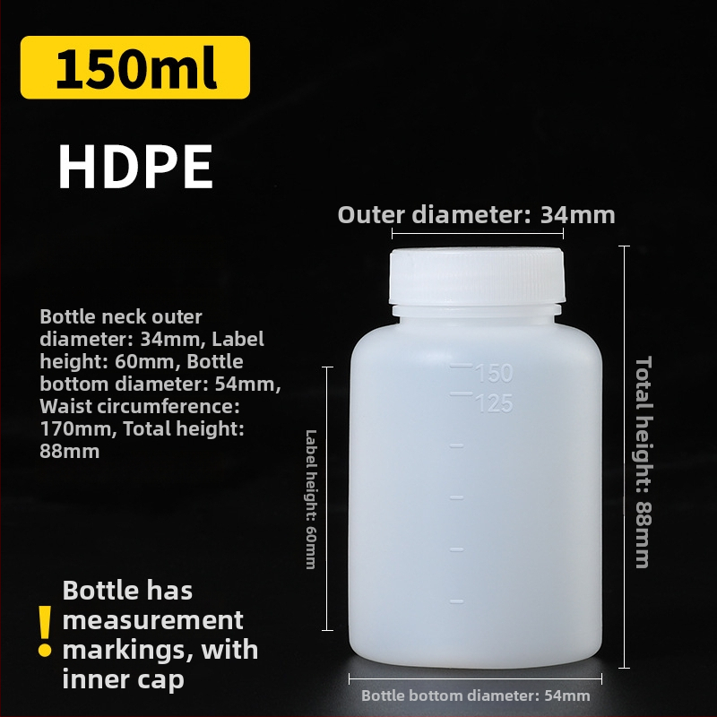 Sticlă din plastic PE cu gură largă, capac intern și capac exterior, pentru ambalare de mostre