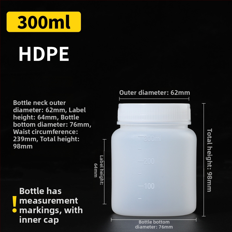 Sticlă din plastic PE cu gură largă, capac intern și capac exterior, pentru ambalare de mostre