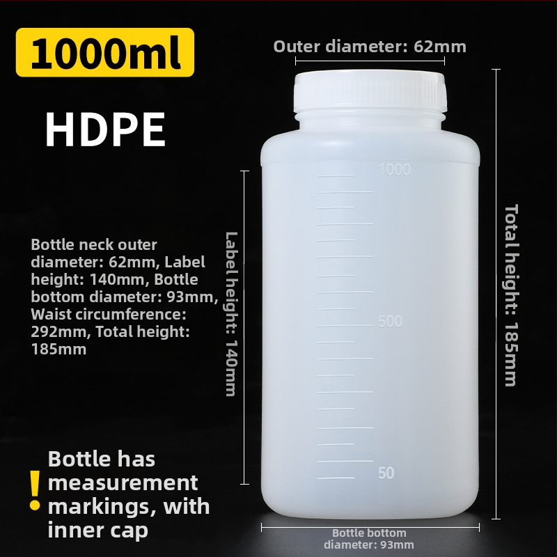 Sticlă din plastic PE cu gură largă, capac intern și capac exterior, pentru ambalare de mostre