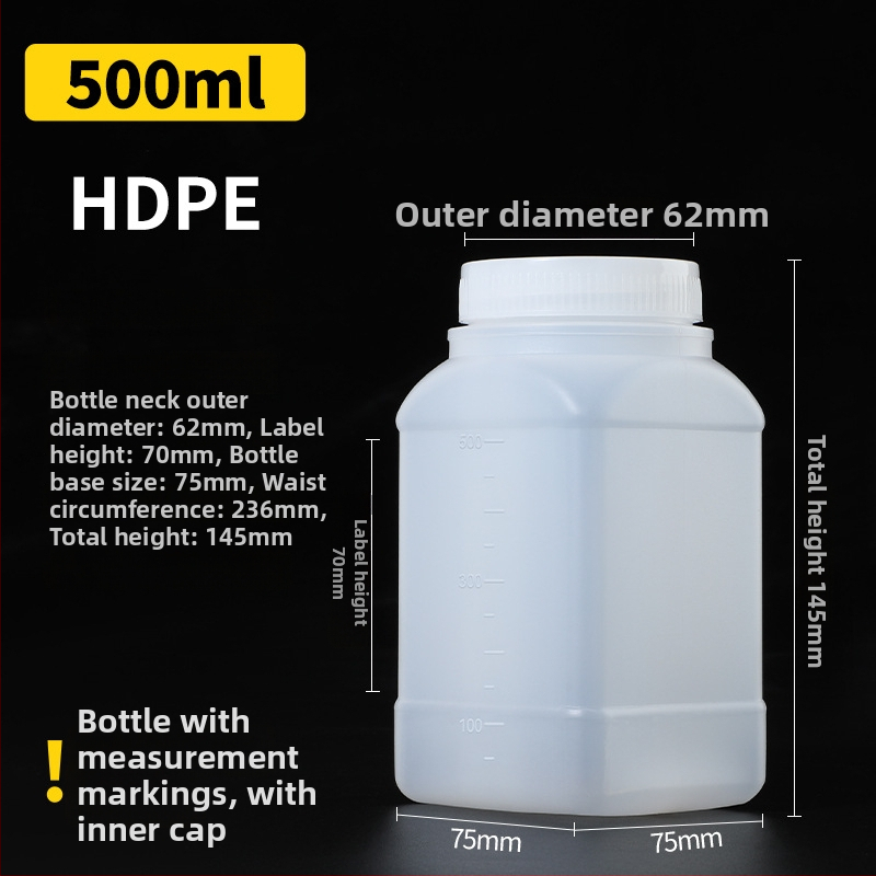 Sticlă din plastic PE cu gură largă, capac intern și capac exterior, pentru ambalare de mostre