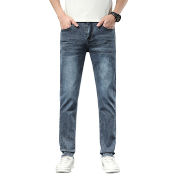 Muške traperice s fleecem, ravni kroj, srednji struk, zatvarač na zip