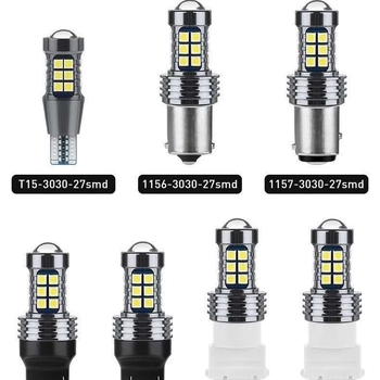 Univerzalni LED signalizator za auto s dekodiranjem (T15/1156/1157/7440/7443/3156/3157) – 3030 LED čipovi, 13.5W, 12–24V, 7000–8000K
