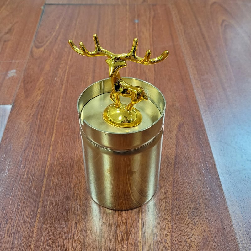 Ανοξείδωτο τασάκι αυτοκινήτου και οικιακής χρήσης με καπάκι, σχέδιο ελάφι, μοντέλο A348, φινίρισμα λείανσης, βάρος 193 g