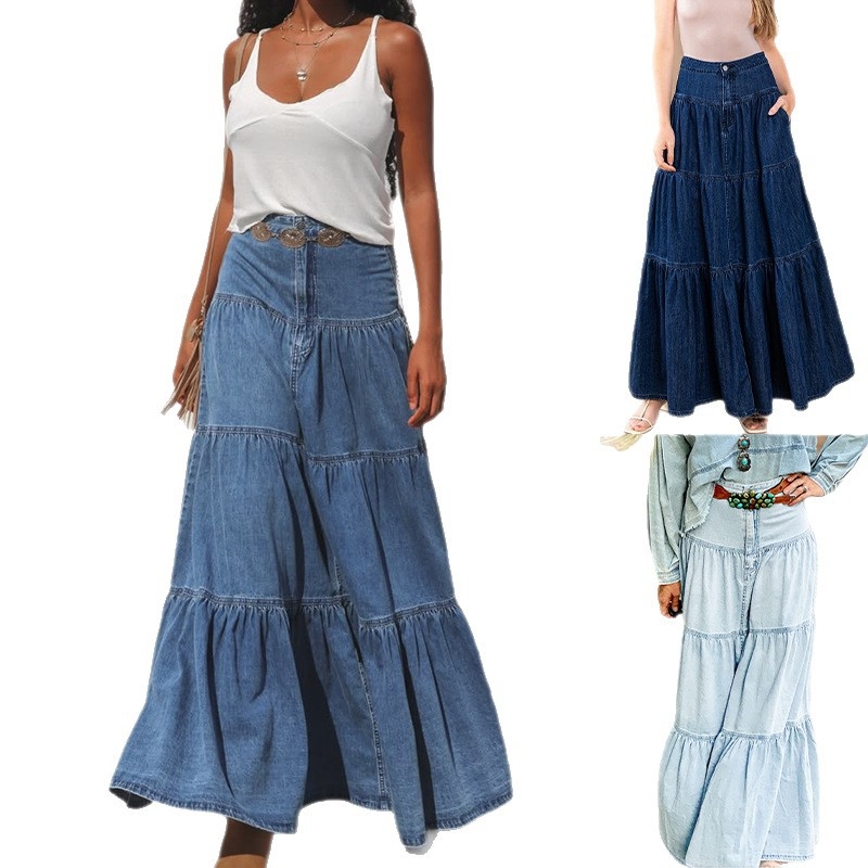Džins Cake Skirt suknja, duga, istrošena, 95% Polyester