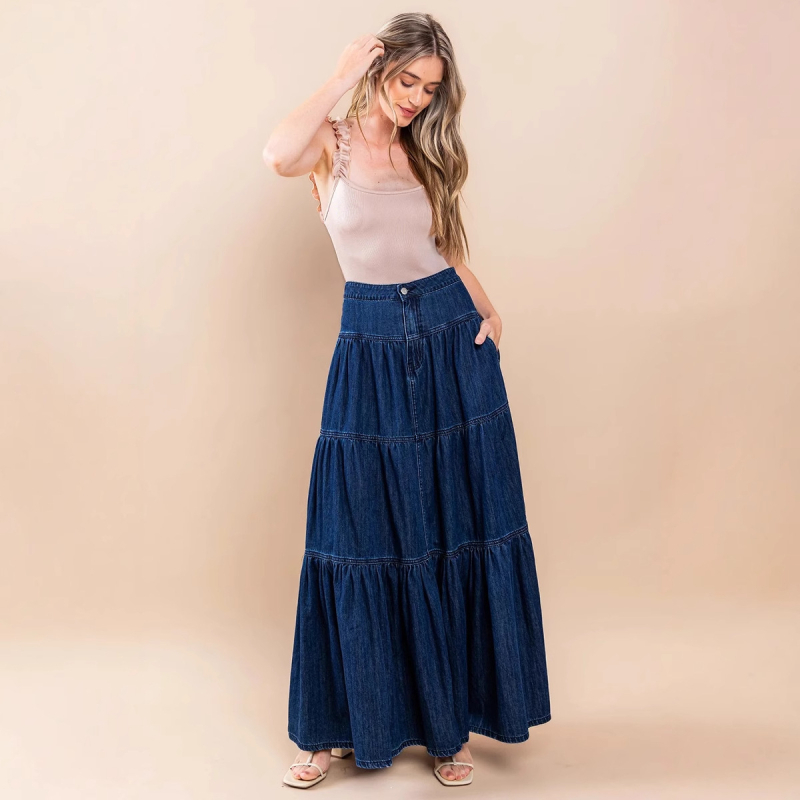 Džins Cake Skirt suknja, duga, istrošena, 95% Polyester