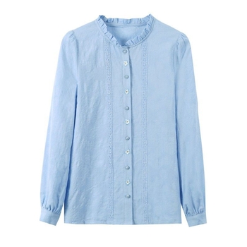 Košulja od čistog pamuka sa stojećim ovratnikom i dugim rukavima, jacquard izvezena i fleece podstava