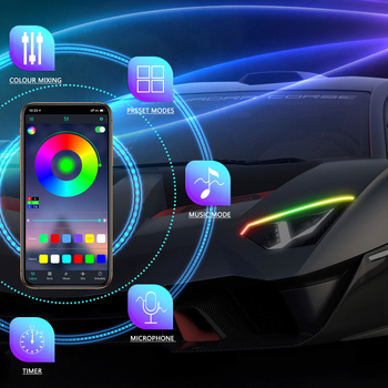 DR06 Automobilske dnevne svjetlosti s Bluetooth upravljanjem – 9.8W, LED 5050, 12-24V, kompatibilan sa svim modelima, sekvencijalno svjetlo