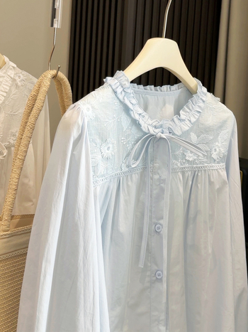 Bluza u kardigan stilu, casual, kružni ovratnik, dugi rukavi, pamučna tkanina, vezenje s patchworkom