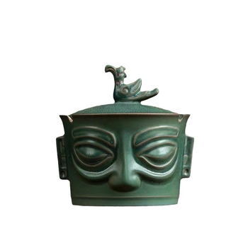 Hamutál fedéllel, kerámia, Sanxingdui bronzmaszk design, Yuxitang márka