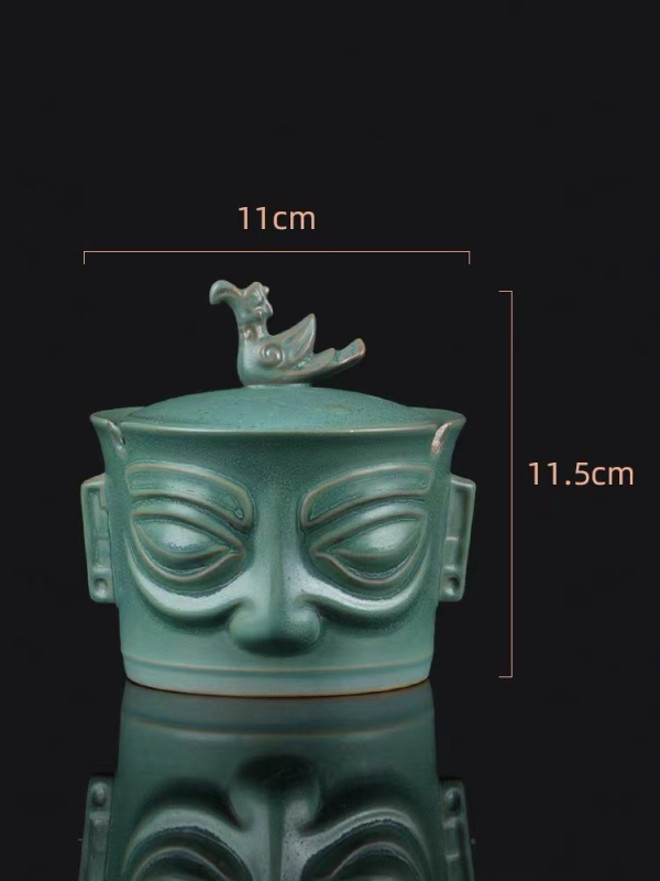 Hamutál fedéllel, kerámia, Sanxingdui bronzmaszk design, Yuxitang márka