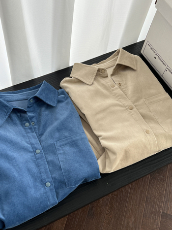 Cămașă din corduroy de bumbac cu guler, mâneci lungi, croială lejeră — stil coreean relaxat