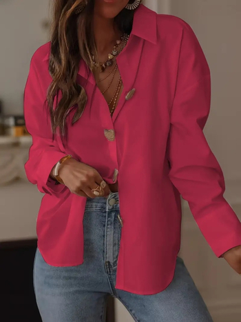 Ženska bluza od poliester s polo ovratnikom, dugi rukavi, ležeran kroj, detalj patchworka