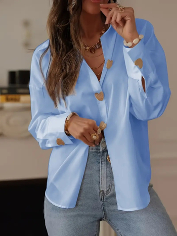 Ženska bluza od poliester s polo ovratnikom, dugi rukavi, ležeran kroj, detalj patchworka