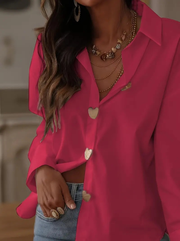 Ženska bluza od poliester s polo ovratnikom, dugi rukavi, ležeran kroj, detalj patchworka