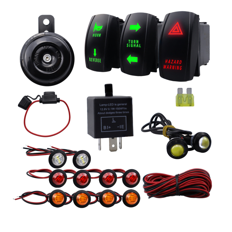 Komplet žičnog seta za signalizaciju ATV/UTV s rocker prekidačem i relejom za bljeskalice (12V, 30W, model cp-4308, marka Wofan)