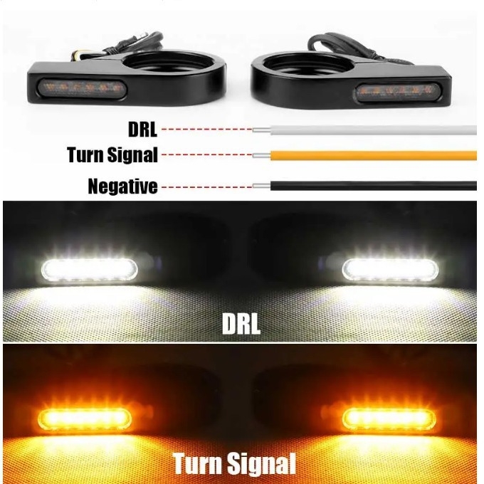 Motorkerékpár LED irányjelző, kettős színű lámpa, 12V, alumínium ötvözet ház, élettartam 10000h
