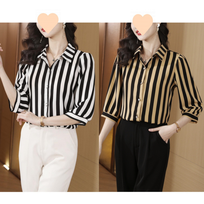 Košulja od satena, mješavina vinilon/poliester, 3/4 rukava, polo ovratnik